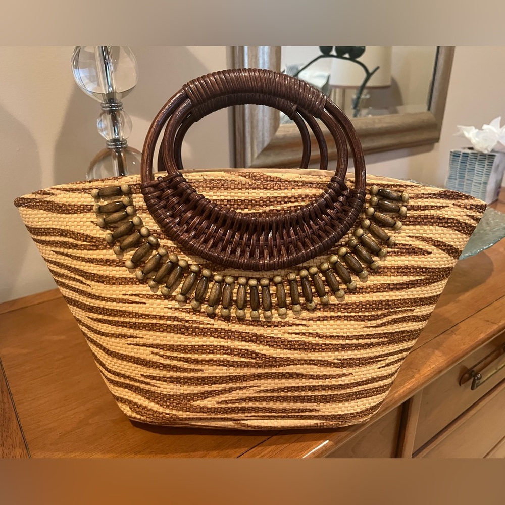 Stylish Brown and Tan Woven Handbag